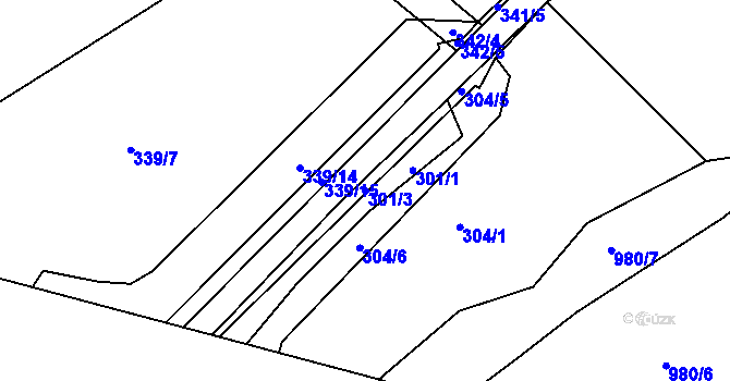 Parcela st. 301/3 v KÚ Štítina, Katastrální mapa