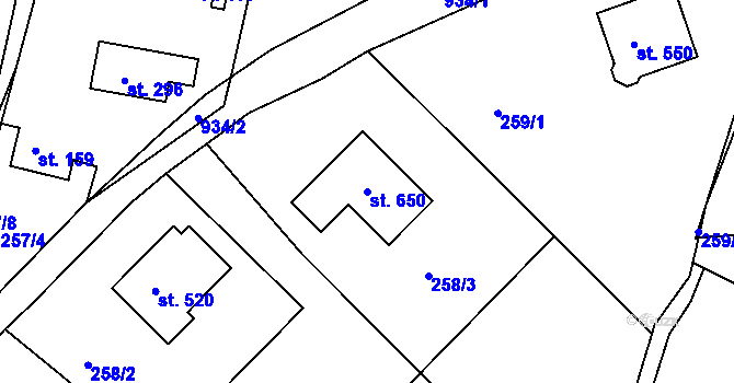 Parcela st. 650 v KÚ Štítina, Katastrální mapa