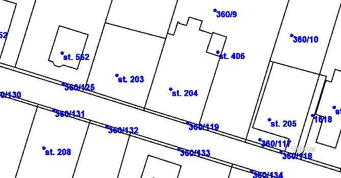 Parcela st. 204 v KÚ Štítina, Katastrální mapa