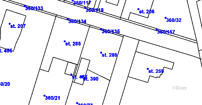 Parcela st. 286 v KÚ Štítina, Katastrální mapa