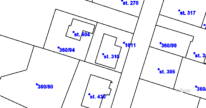 Parcela st. 310 v KÚ Štítina, Katastrální mapa