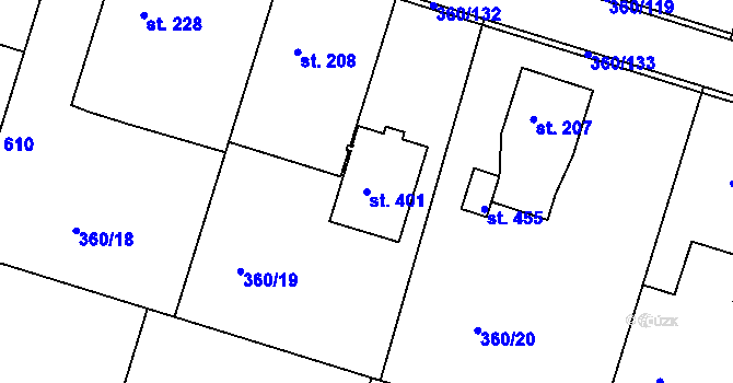 Parcela st. 401 v KÚ Štítina, Katastrální mapa