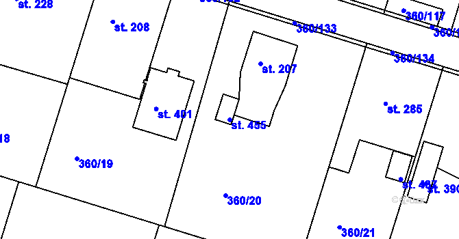 Parcela st. 455 v KÚ Štítina, Katastrální mapa