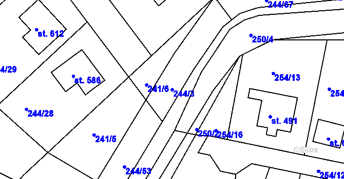 Parcela st. 244/3 v KÚ Štítina, Katastrální mapa