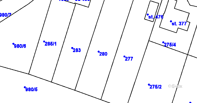 Parcela st. 280 v KÚ Štítina, Katastrální mapa