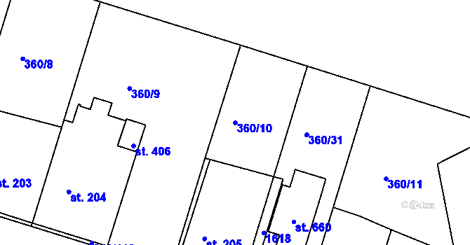 Parcela st. 360/10 v KÚ Štítina, Katastrální mapa