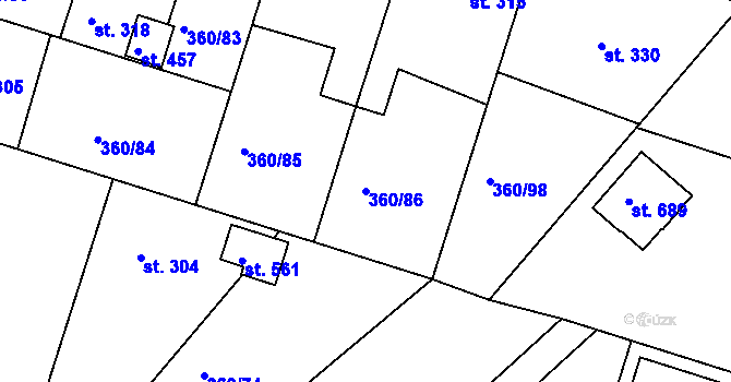 Parcela st. 360/86 v KÚ Štítina, Katastrální mapa