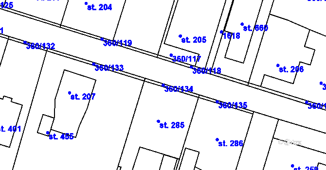 Parcela st. 360/134 v KÚ Štítina, Katastrální mapa