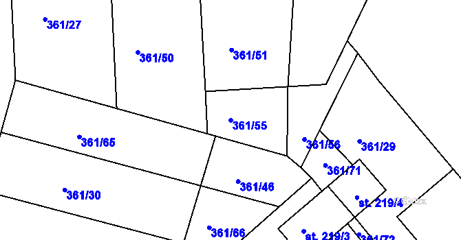 Parcela st. 361/55 v KÚ Štítina, Katastrální mapa
