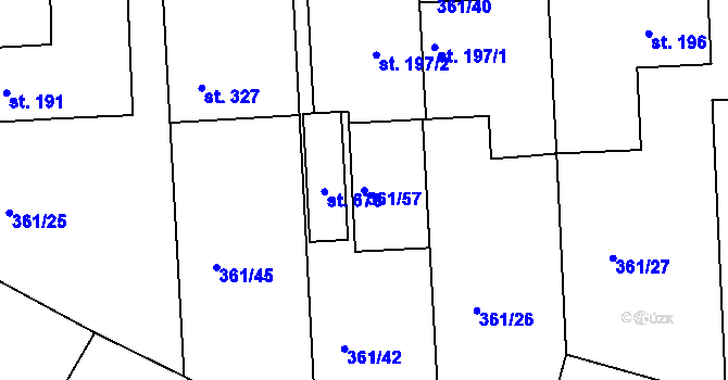 Parcela st. 361/57 v KÚ Štítina, Katastrální mapa