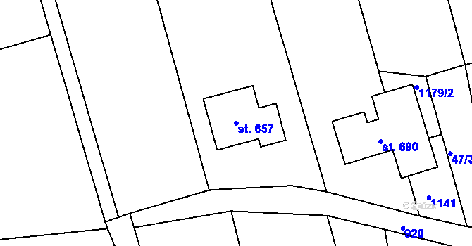 Parcela st. 657 v KÚ Štítina, Katastrální mapa
