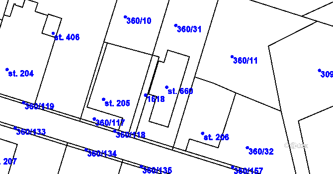 Parcela st. 660 v KÚ Štítina, Katastrální mapa