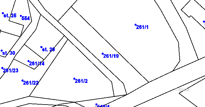 Parcela st. 261/19 v KÚ Smrčná u Čkyně, Katastrální mapa