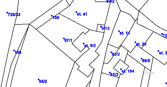 Parcela st. 9/2 v KÚ Štítkov, Katastrální mapa