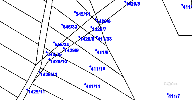 Parcela st. 411/9 v KÚ Popov nad Vláří, Katastrální mapa