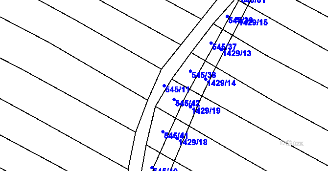 Parcela st. 545/11 v KÚ Popov nad Vláří, Katastrální mapa