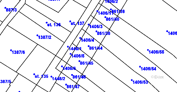 Parcela st. 861/44 v KÚ Popov nad Vláří, Katastrální mapa