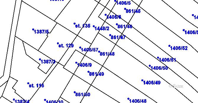 Parcela st. 861/48 v KÚ Popov nad Vláří, Katastrální mapa