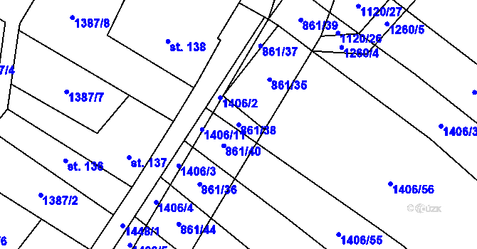 Parcela st. 861/38 v KÚ Popov nad Vláří, Katastrální mapa