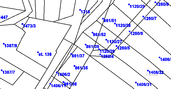 Parcela st. 861/39 v KÚ Popov nad Vláří, Katastrální mapa