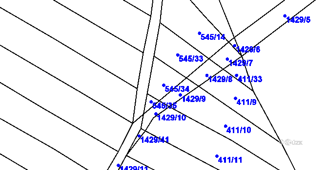 Parcela st. 545/34 v KÚ Popov nad Vláří, Katastrální mapa