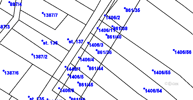 Parcela st. 861/36 v KÚ Popov nad Vláří, Katastrální mapa