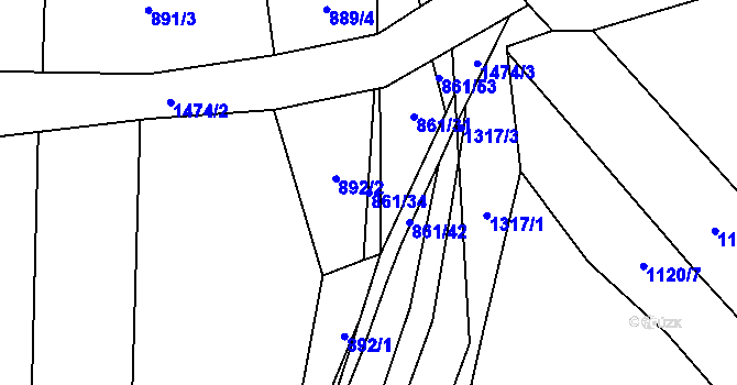 Parcela st. 861/34 v KÚ Popov nad Vláří, Katastrální mapa