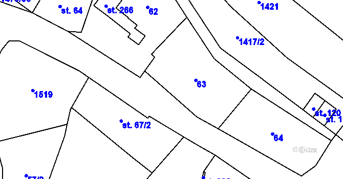 Parcela st. 62 v KÚ Popov nad Vláří, Katastrální mapa