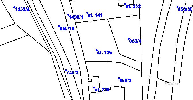 Parcela st. 126 v KÚ Popov nad Vláří, Katastrální mapa