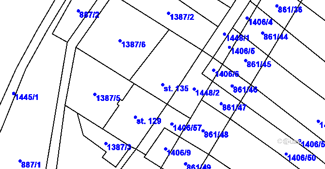 Parcela st. 135 v KÚ Popov nad Vláří, Katastrální mapa