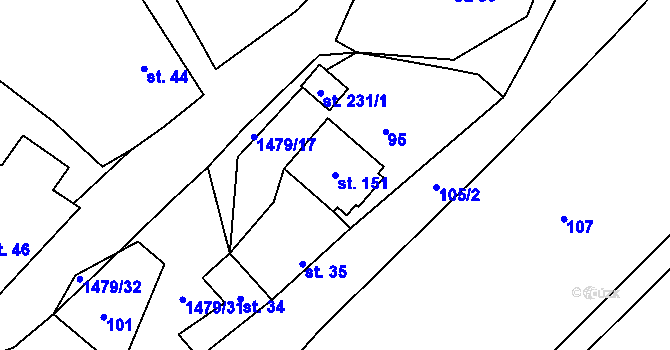 Parcela st. 151 v KÚ Popov nad Vláří, Katastrální mapa