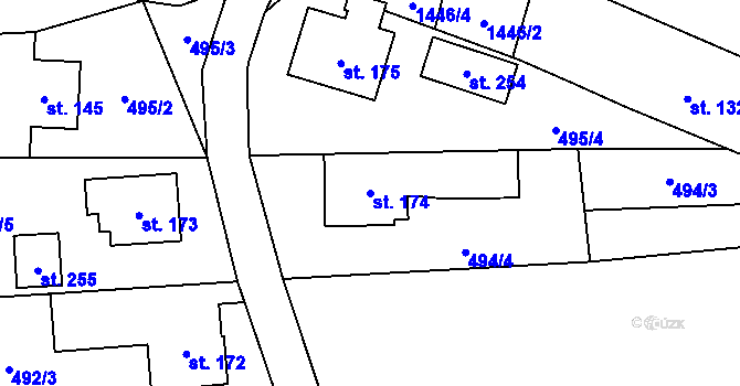 Parcela st. 174 v KÚ Popov nad Vláří, Katastrální mapa