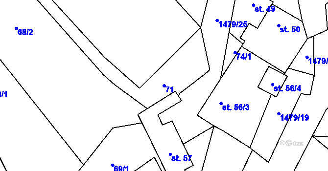 Parcela st. 71 v KÚ Popov nad Vláří, Katastrální mapa
