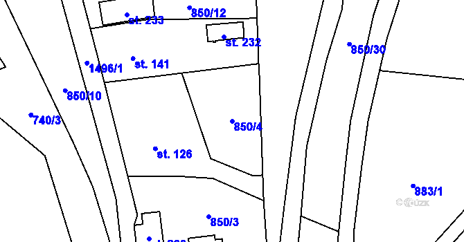 Parcela st. 850/4 v KÚ Popov nad Vláří, Katastrální mapa