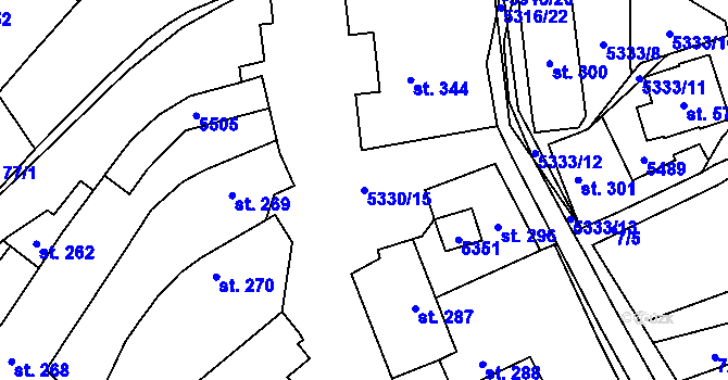 Parcela st. 5330/15 v KÚ Štítná nad Vláří, Katastrální mapa