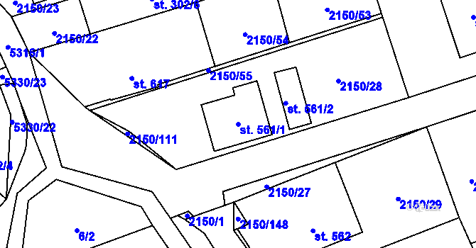 Parcela st. 561/1 v KÚ Štítná nad Vláří, Katastrální mapa