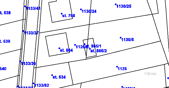 Parcela st. 865/1 v KÚ Štítná nad Vláří, Katastrální mapa