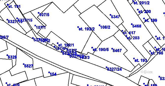 Parcela st. 190/4 v KÚ Štítná nad Vláří, Katastrální mapa