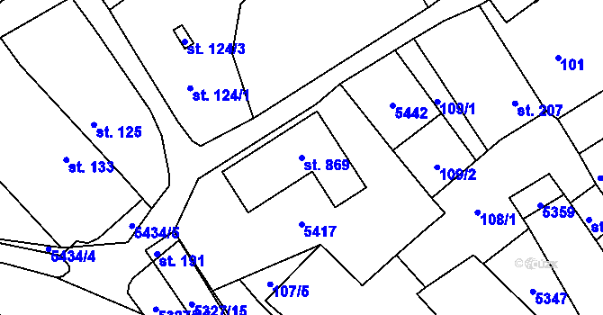 Parcela st. 869 v KÚ Štítná nad Vláří, Katastrální mapa