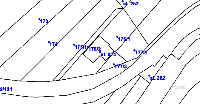 Parcela st. 874 v KÚ Štítná nad Vláří, Katastrální mapa