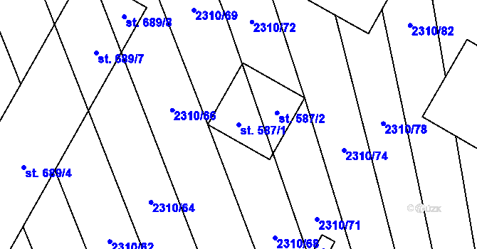 Parcela st. 587/1 v KÚ Štítná nad Vláří, Katastrální mapa