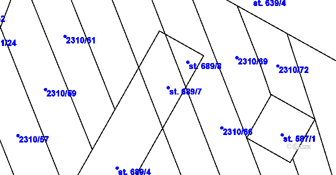 Parcela st. 689/7 v KÚ Štítná nad Vláří, Katastrální mapa