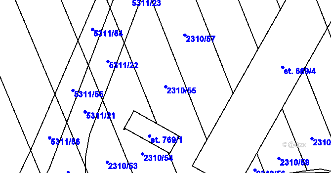 Parcela st. 2310/55 v KÚ Štítná nad Vláří, Katastrální mapa