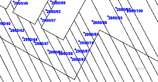 Parcela st. 2950/74 v KÚ Štítná nad Vláří, Katastrální mapa