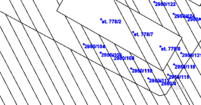 Parcela st. 2950/106 v KÚ Štítná nad Vláří, Katastrální mapa