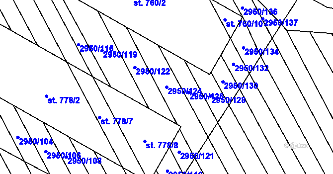 Parcela st. 2950/124 v KÚ Štítná nad Vláří, Katastrální mapa