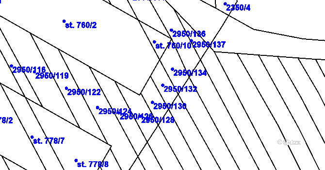 Parcela st. 2950/132 v KÚ Štítná nad Vláří, Katastrální mapa