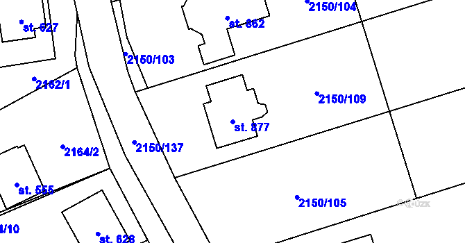 Parcela st. 877 v KÚ Štítná nad Vláří, Katastrální mapa