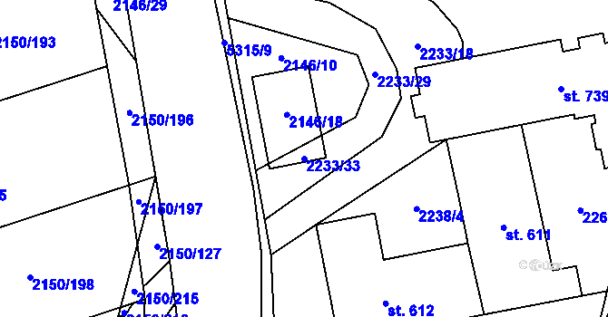 Parcela st. 2233/33 v KÚ Štítná nad Vláří, Katastrální mapa