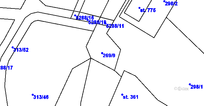 Parcela st. 269/9 v KÚ Štítná nad Vláří, Katastrální mapa